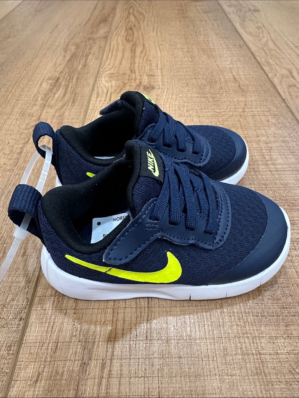 Nike Kids Navy Sneakers with Neon Yellow Logo - Picture 3 of 6